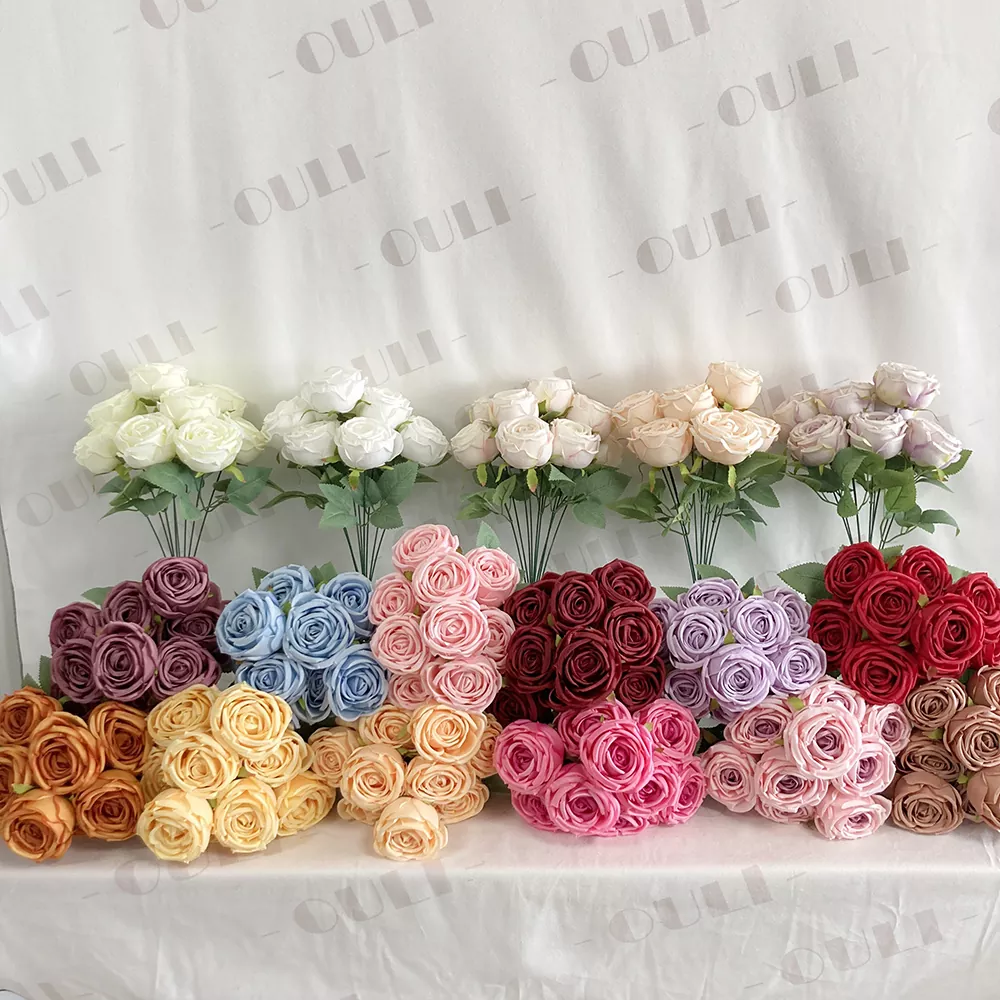 9 cabezas Bouquet de rosa artificial