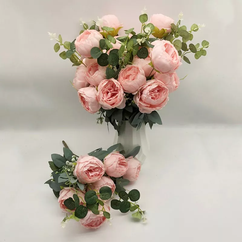 Artificial silk peony bouquet for home decoration