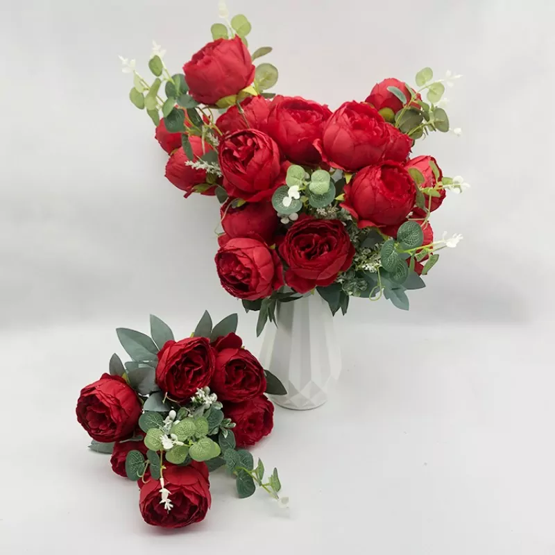 Flores de seda Bouquet de peonía falsa